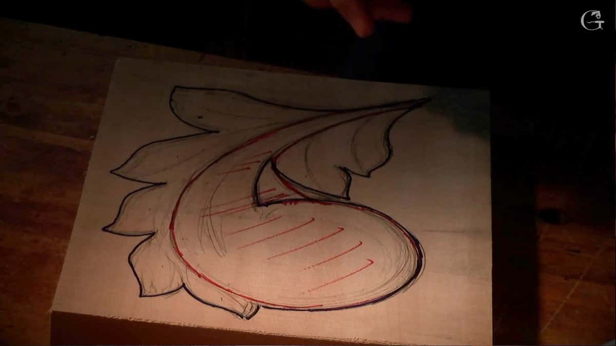 Acanthus leaf drawn on an uncarved board