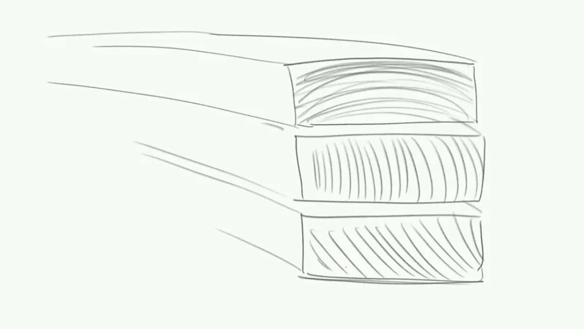 A pencil drawing shows a board divided into three sections, each end marked with curved growth ring lines.