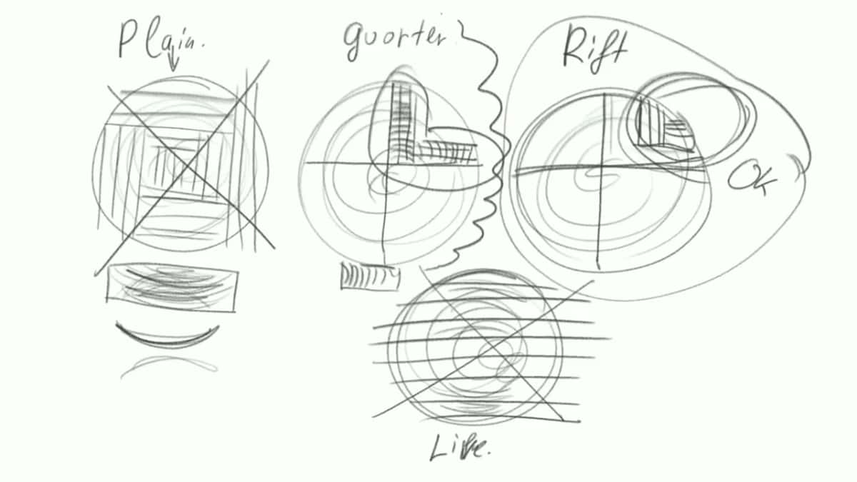 Four hand drawn circles compare different log sawing patterns, each labeled and marked with growth rings.