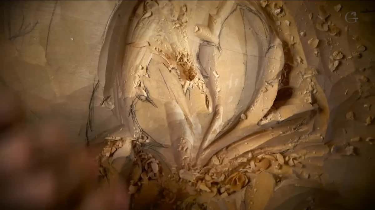 A dark ragged hole sits in the middle of a half carved bud.