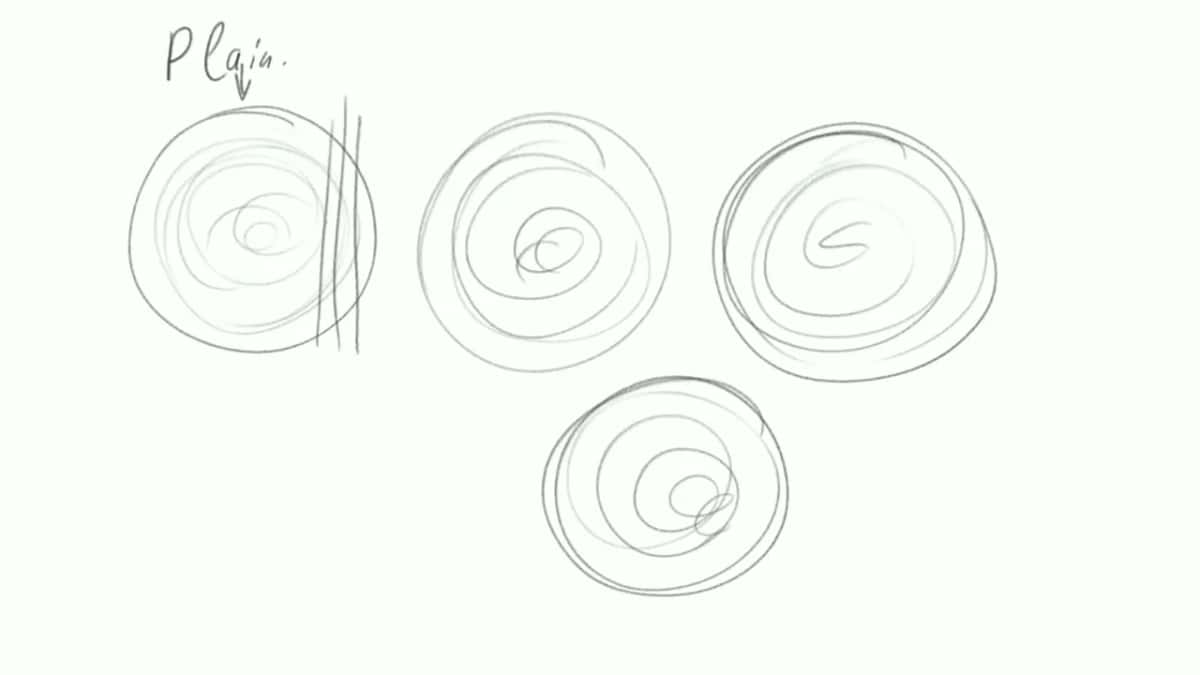 Four hand drawn log end circles labeled Plain, each showing a different growth ring pattern.