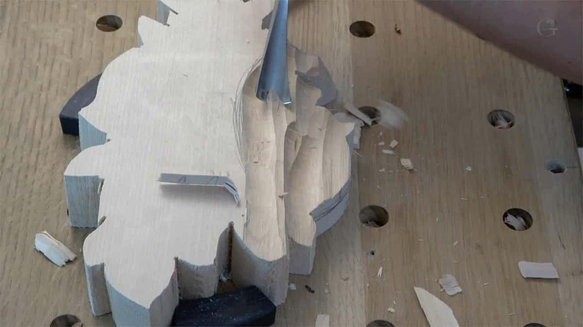 Fat on purpose An oversized bandsawn blank held on the bench, thick edges left square all round