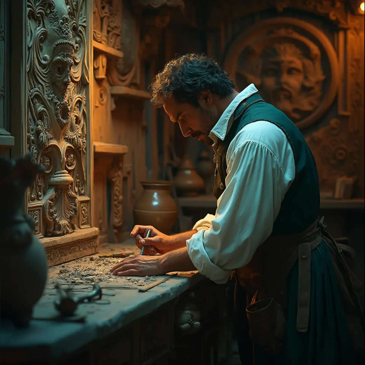 WOODCARVING LESSONS: Woodcarver Grabovetskiy, a man with a beard