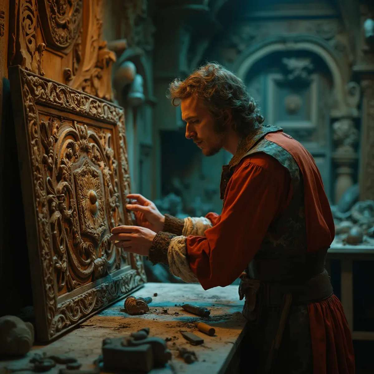 WOODCARVING LESSONS: Woodcarver Grabovetskiy, a man with a beard