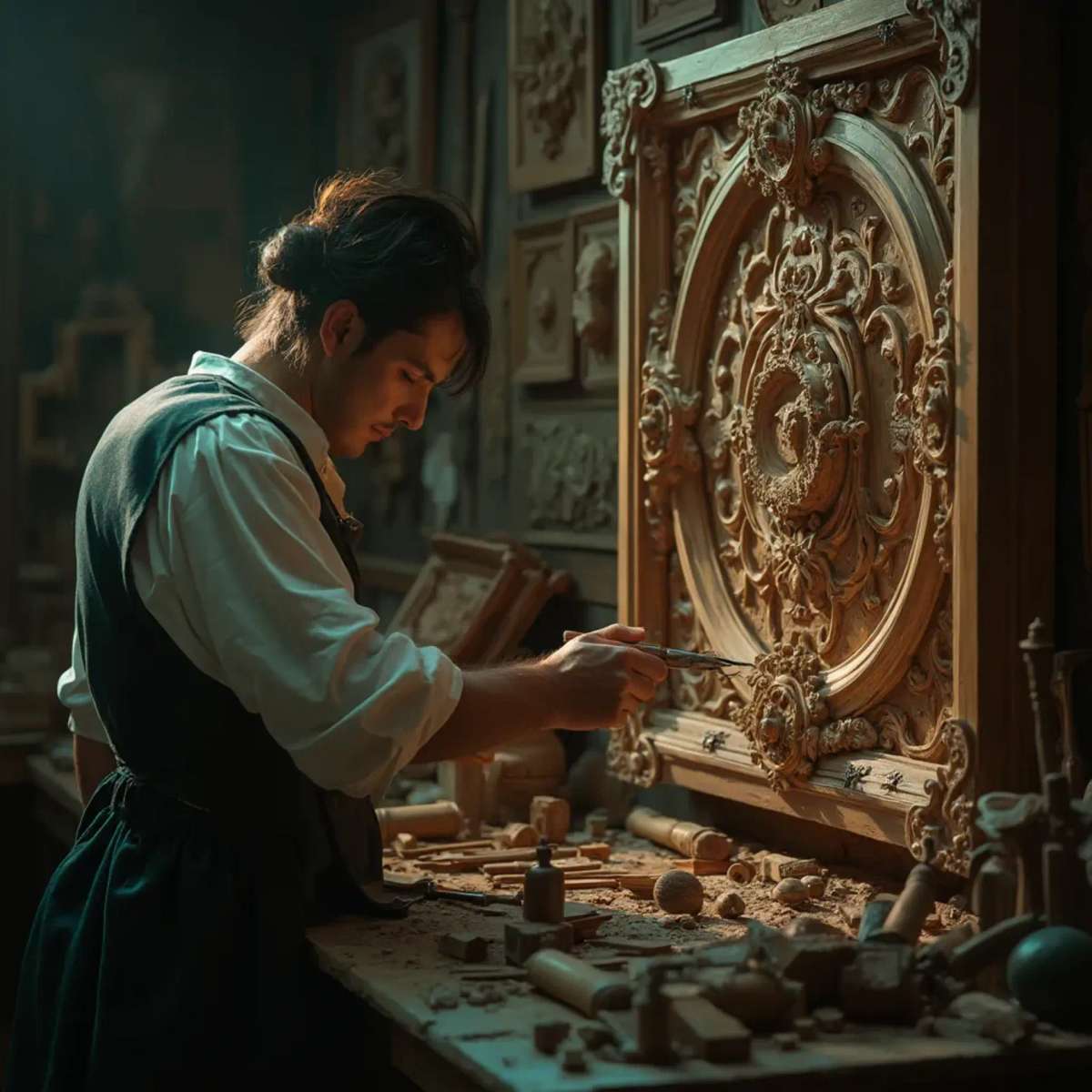 WOODCARVING LESSONS: Woodcarver Grabovetskiy, a man with a beard
