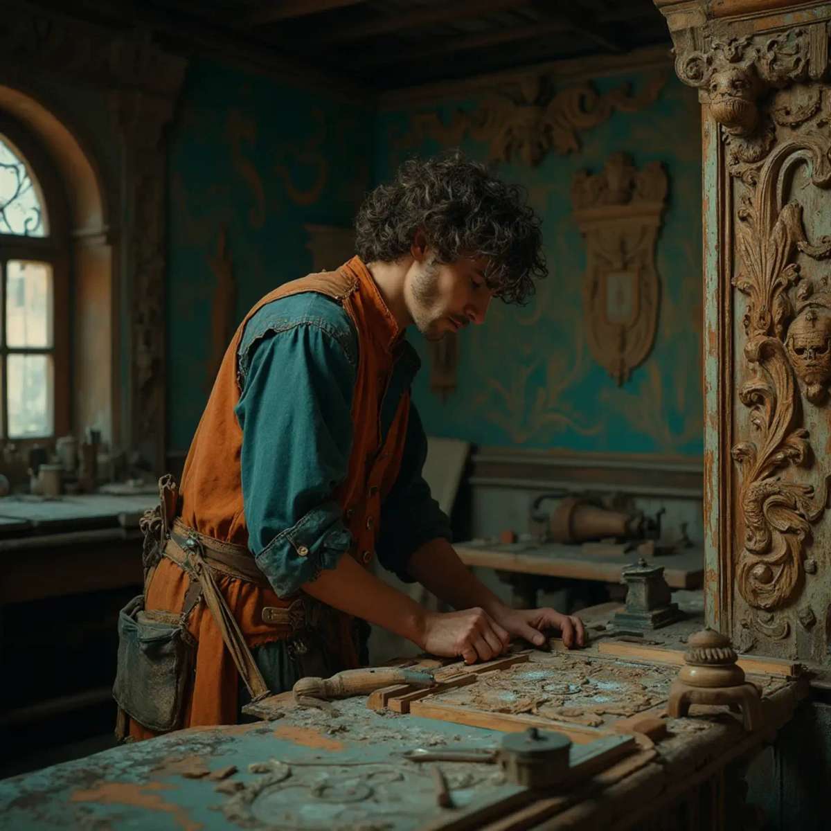 WOODCARVING LESSONS: Woodcarver Grabovetskiy, a man with a beard