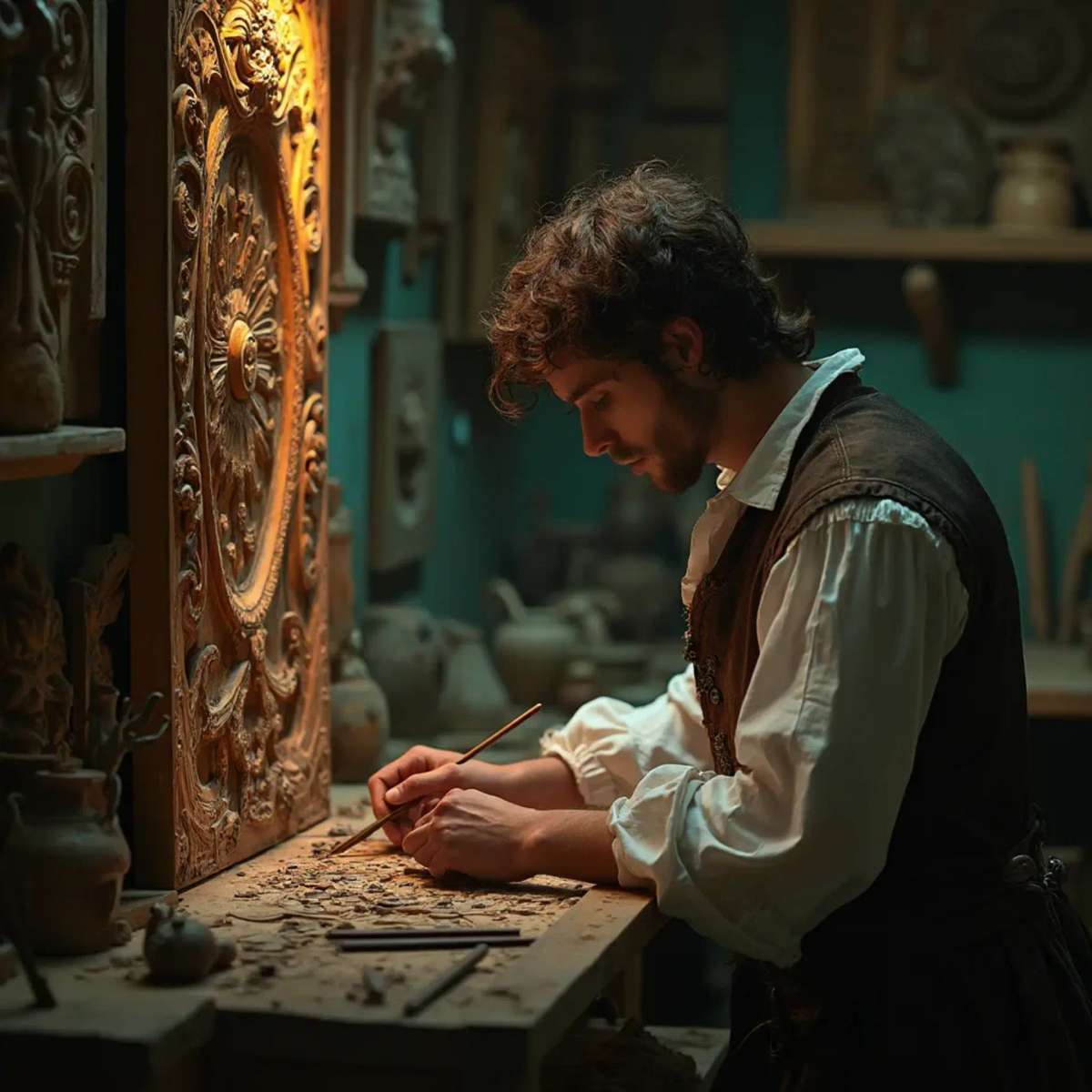 WOODCARVING LESSONS: Woodcarver Grabovetskiy, a man with a beard