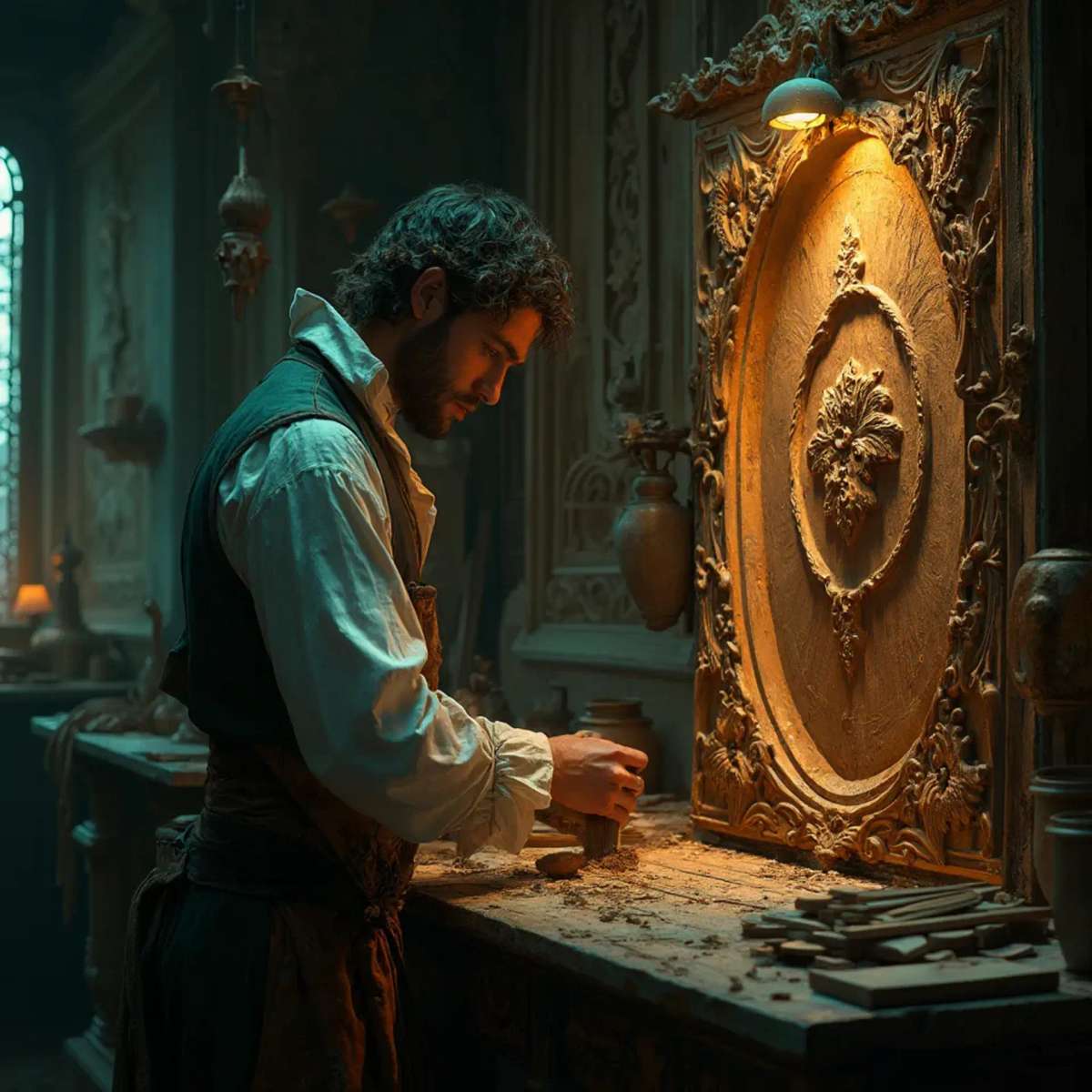 WOODCARVING LESSONS: Woodcarver Grabovetskiy, a man with a beard