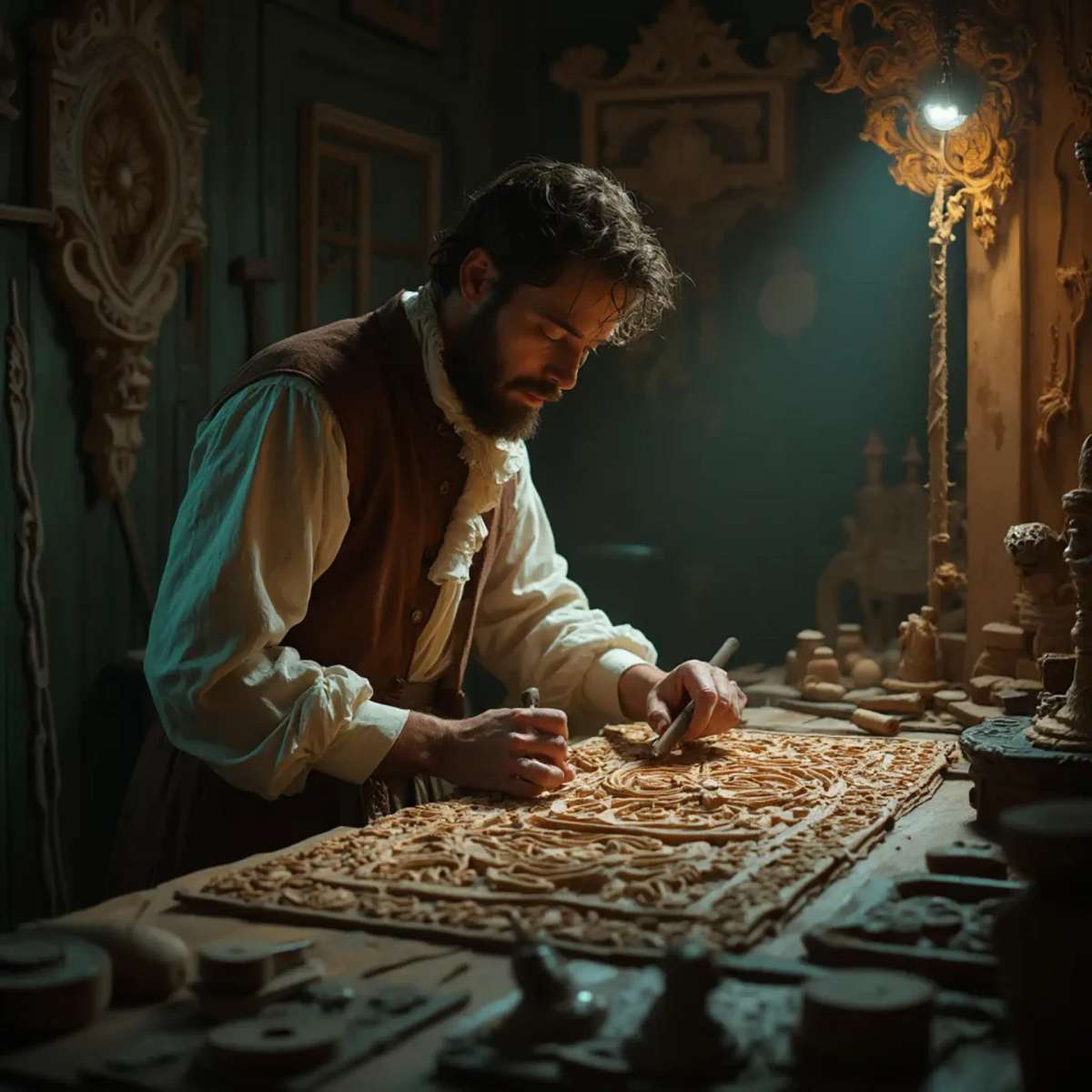 WOODCARVING LESSONS: Woodcarver Grabovetskiy, a man with a beard
