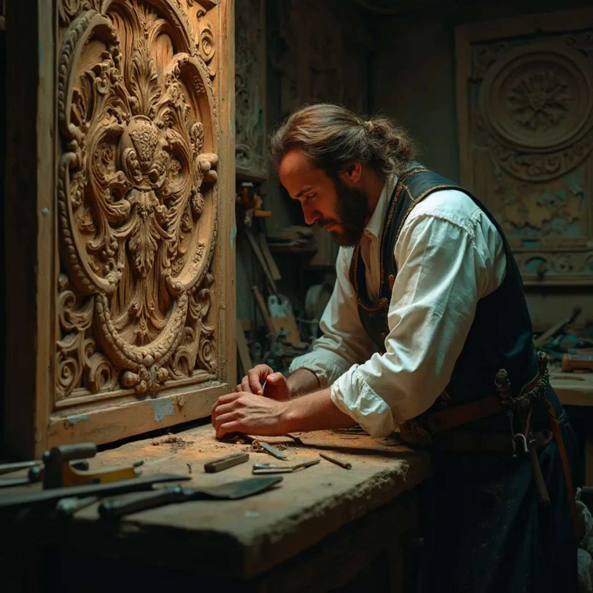 WOODCARVING LESSONS: Woodcarver Grabovetskiy, a man with a beard