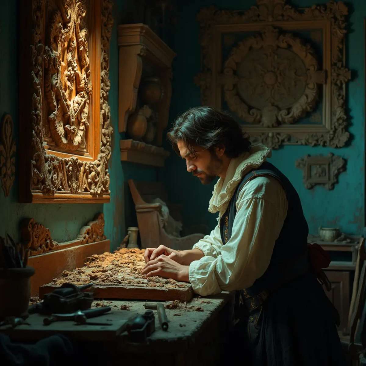 WOODCARVING LESSONS: Woodcarver Grabovetskiy, a man with a beard