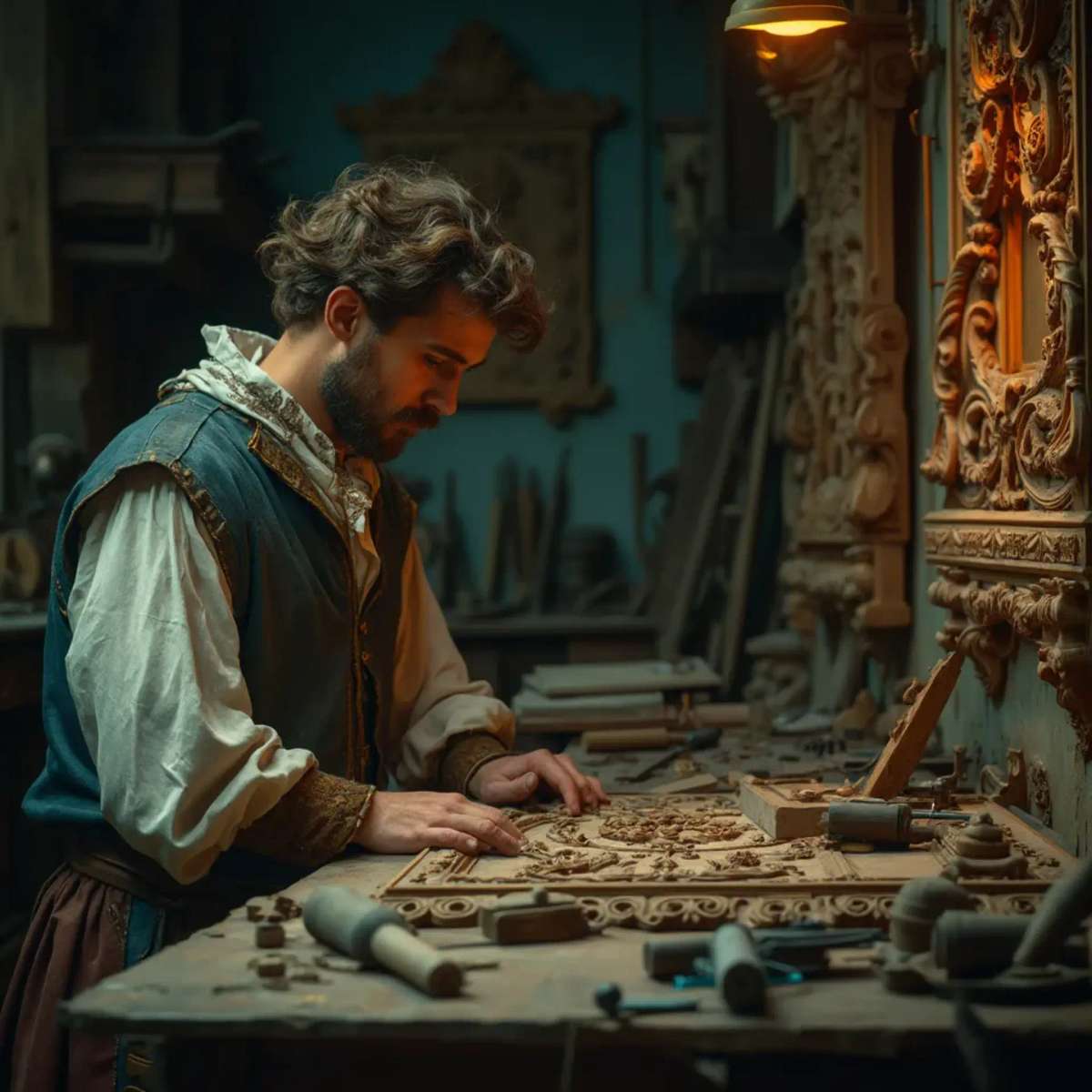 WOODCARVING LESSONS: Woodcarver Grabovetskiy, a man with a beard
