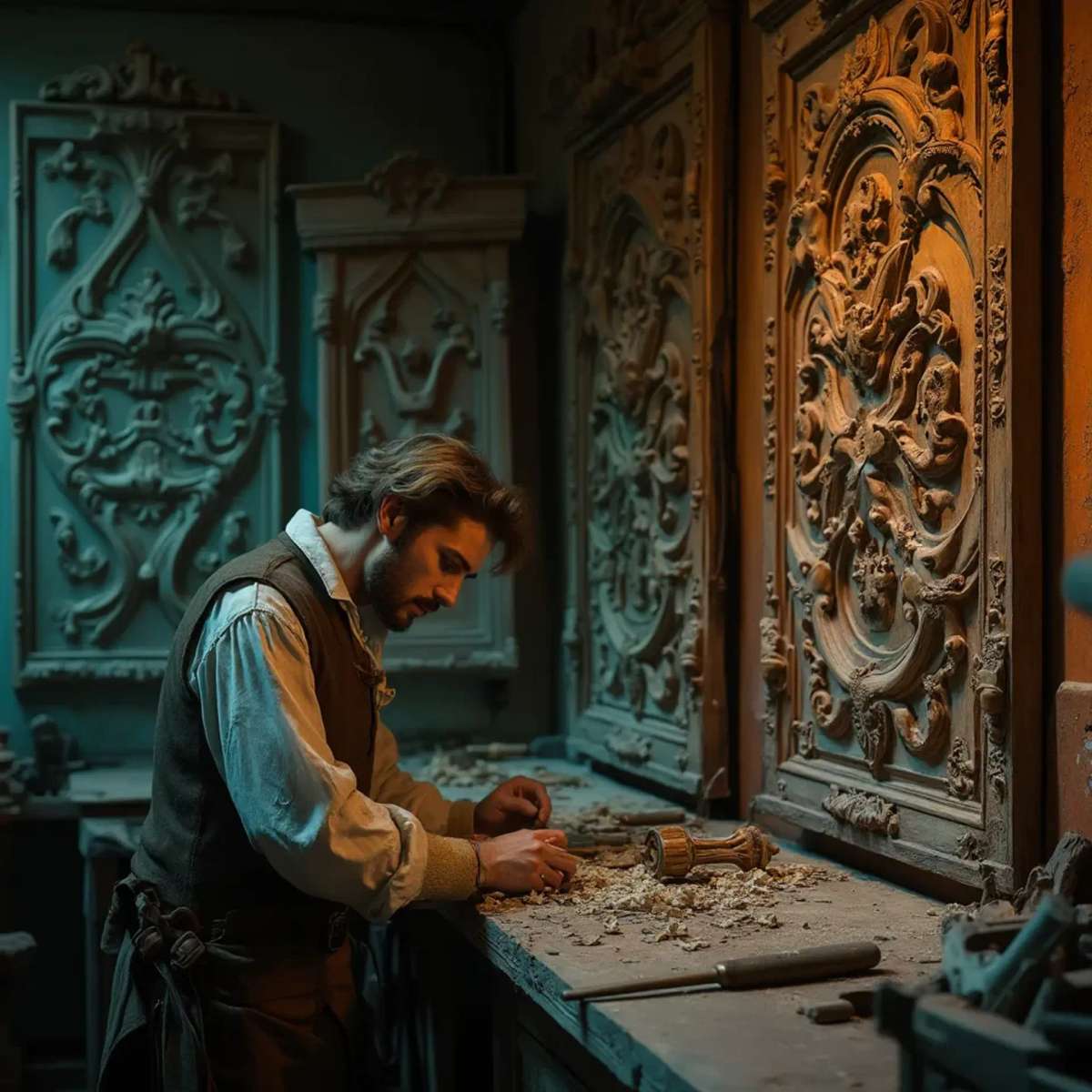 WOODCARVING LESSONS: Woodcarver Grabovetskiy, a man with a beard