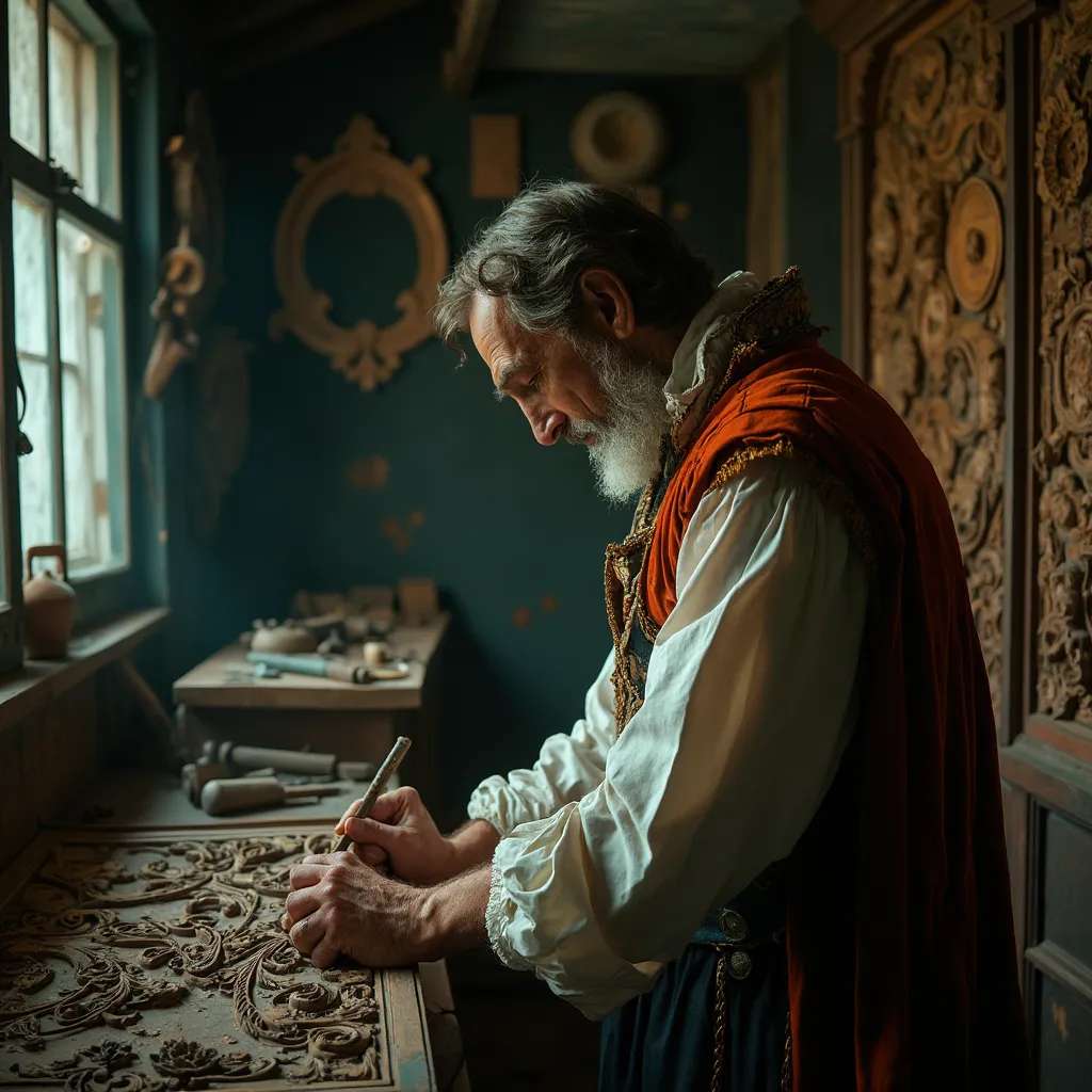WOODCARVING LESSONS: Woodcarver Grabovetskiy, a man with a beard, holds a sign that says "What wood is the best for carving?" He looks thoughtful. Carving tools are on the table in front of him. - Wood Carving tutorials