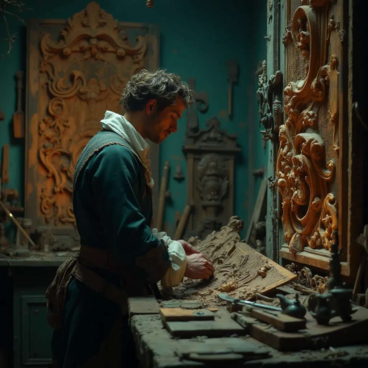 WOODCARVING LESSONS: Woodcarver Grabovetskiy, a man with a beard