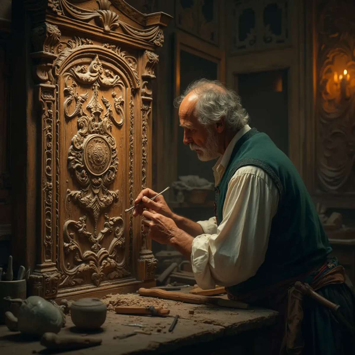 WOODCARVING LESSONS: Woodcarver Grabovetskiy, a man with a beard