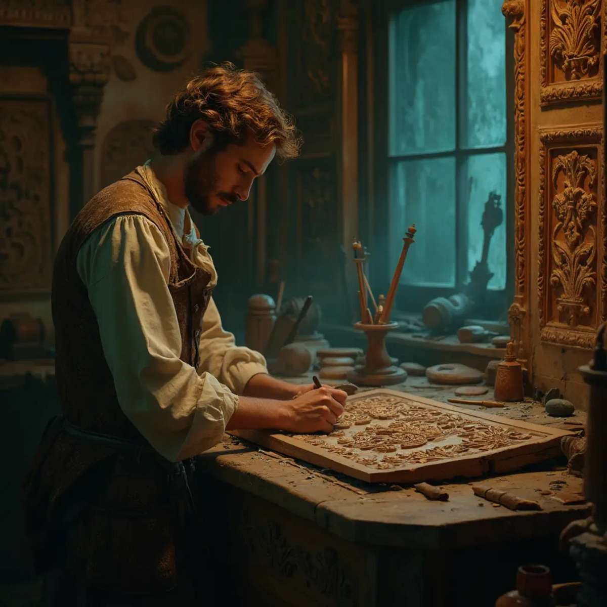 WOODCARVING LESSONS: Woodcarver Grabovetskiy, a man with a beard