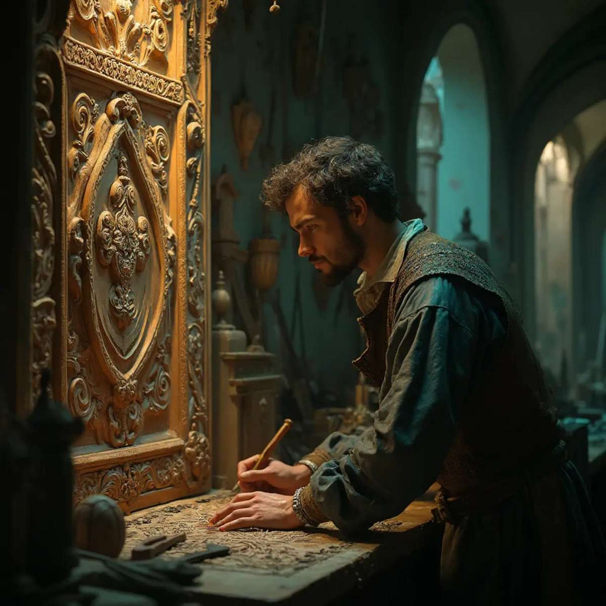 WOODCARVING LESSONS: Woodcarver Grabovetskiy, a man with a beard