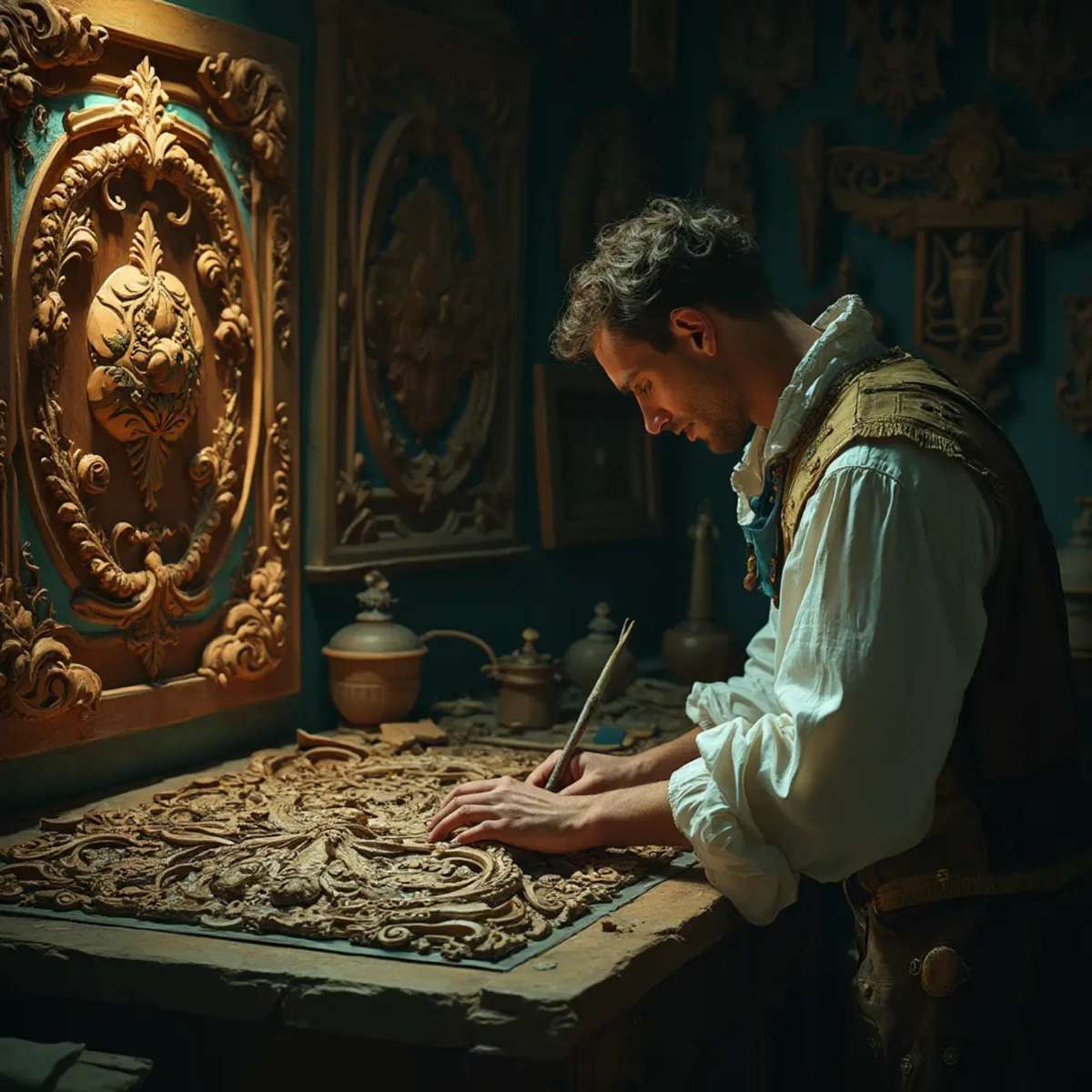 WOODCARVING LESSONS: Woodcarver Grabovetskiy, a man with a beard