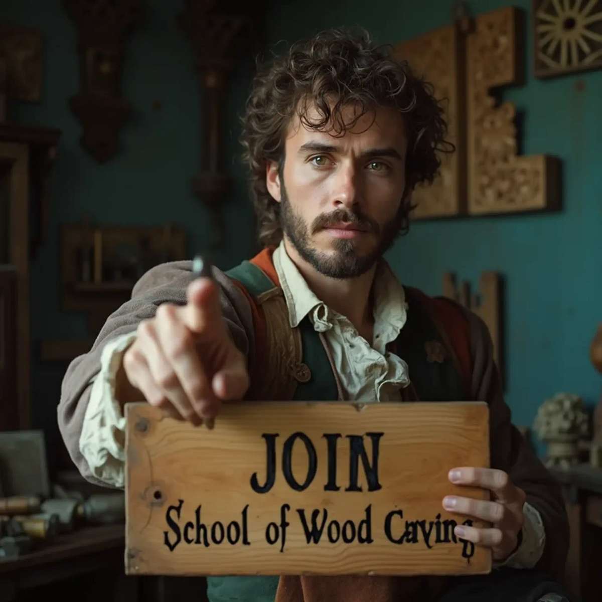 WOODCARVING LESSONS: Woodcarver Grabovetskiy, an elderly man with a gray beard, holds a carving tool and a sign that asks, "What is the best wood for carving? - Wood Carving tutorials