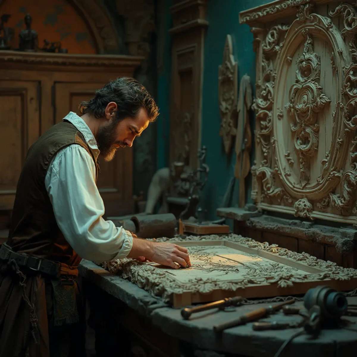 WOODCARVING LESSONS: Woodcarver Grabovetskiy, a man with a beard