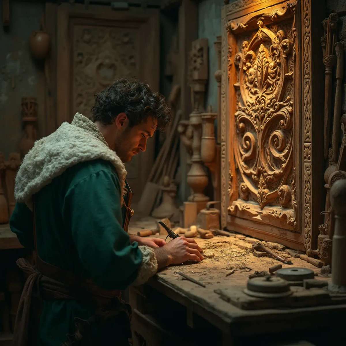 WOODCARVING LESSONS: Woodcarver Grabovetskiy, a man with a beard