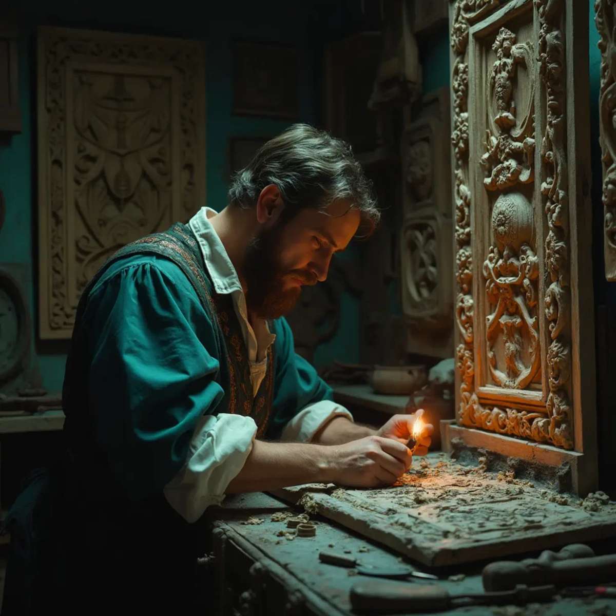 WOODCARVING LESSONS: Woodcarver Grabovetskiy, a man with a beard