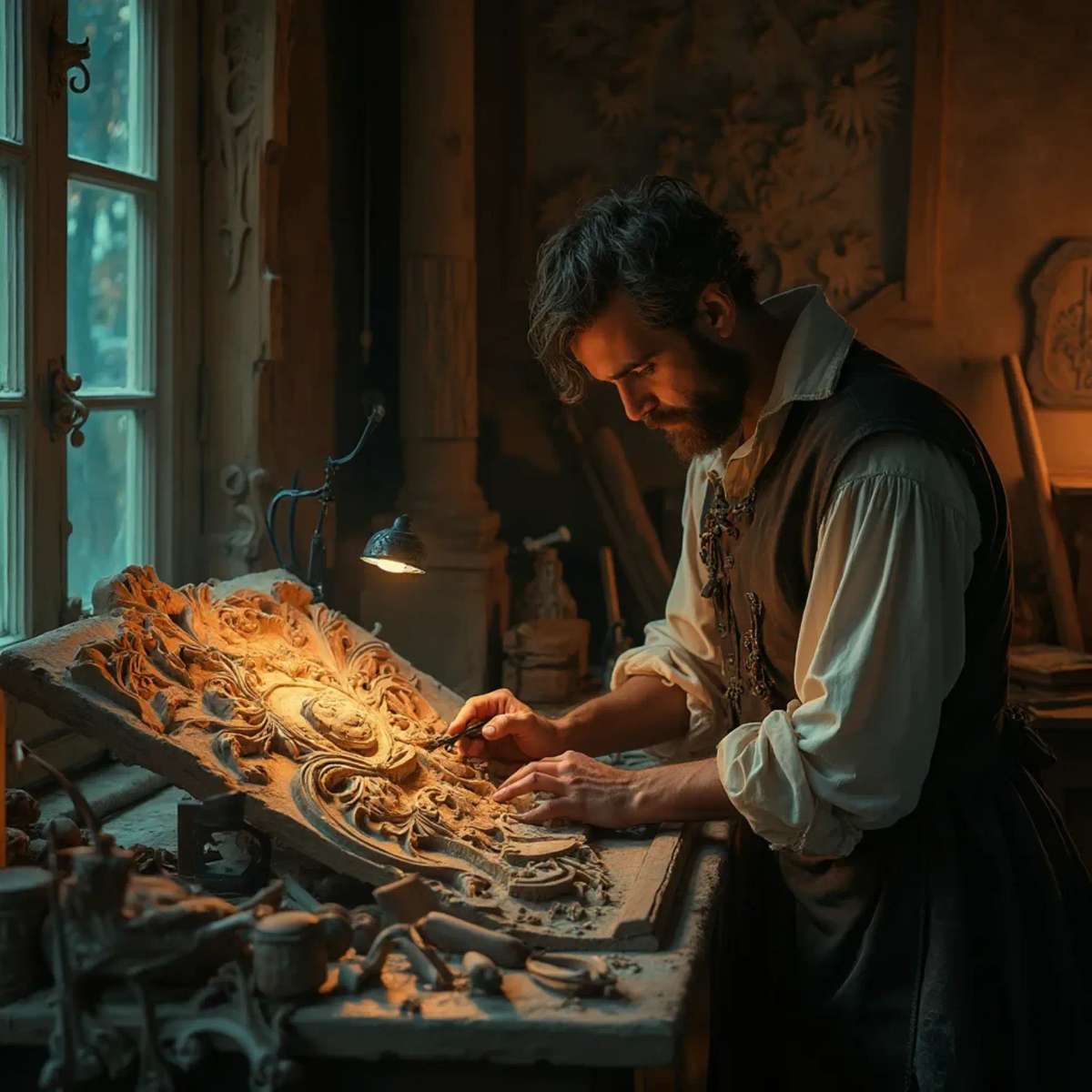 WOODCARVING LESSONS: Woodcarver Grabovetskiy, a man with a beard