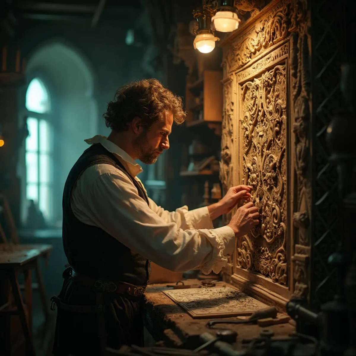 WOODCARVING LESSONS: Woodcarver Grabovetskiy, a man with a beard