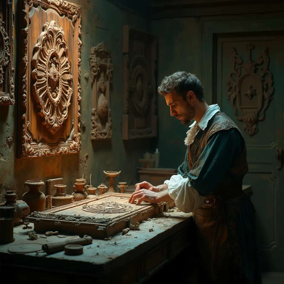 WOODCARVING LESSONS: Woodcarver Grabovetskiy, a man with a beard