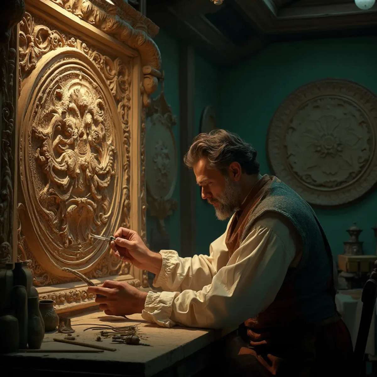 WOODCARVING LESSONS: Woodcarver Grabovetskiy, a man with a beard