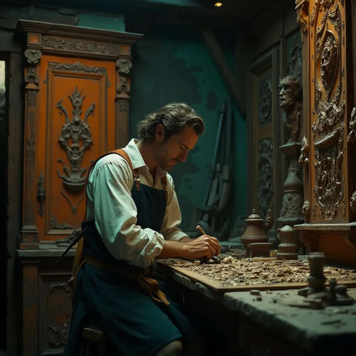 WOODCARVING LESSONS: Woodcarver Grabovetskiy, a man with a beard