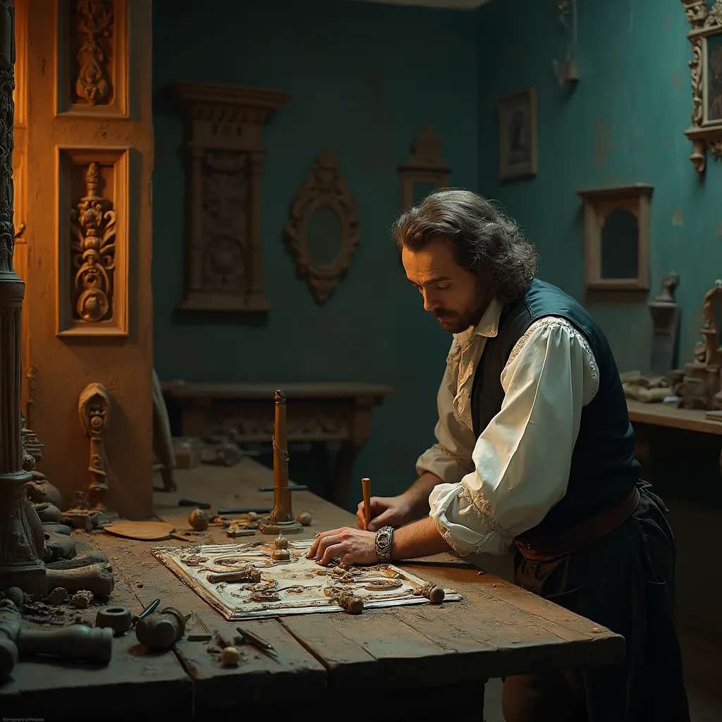 WOODCARVING LESSONS: Woodcarver Grabovetskiy, a man with a beard, holds a sign that says "What wood is the best for carving?" He looks thoughtful. Carving tools are on the table in front of him. - Wood Carving tutorials