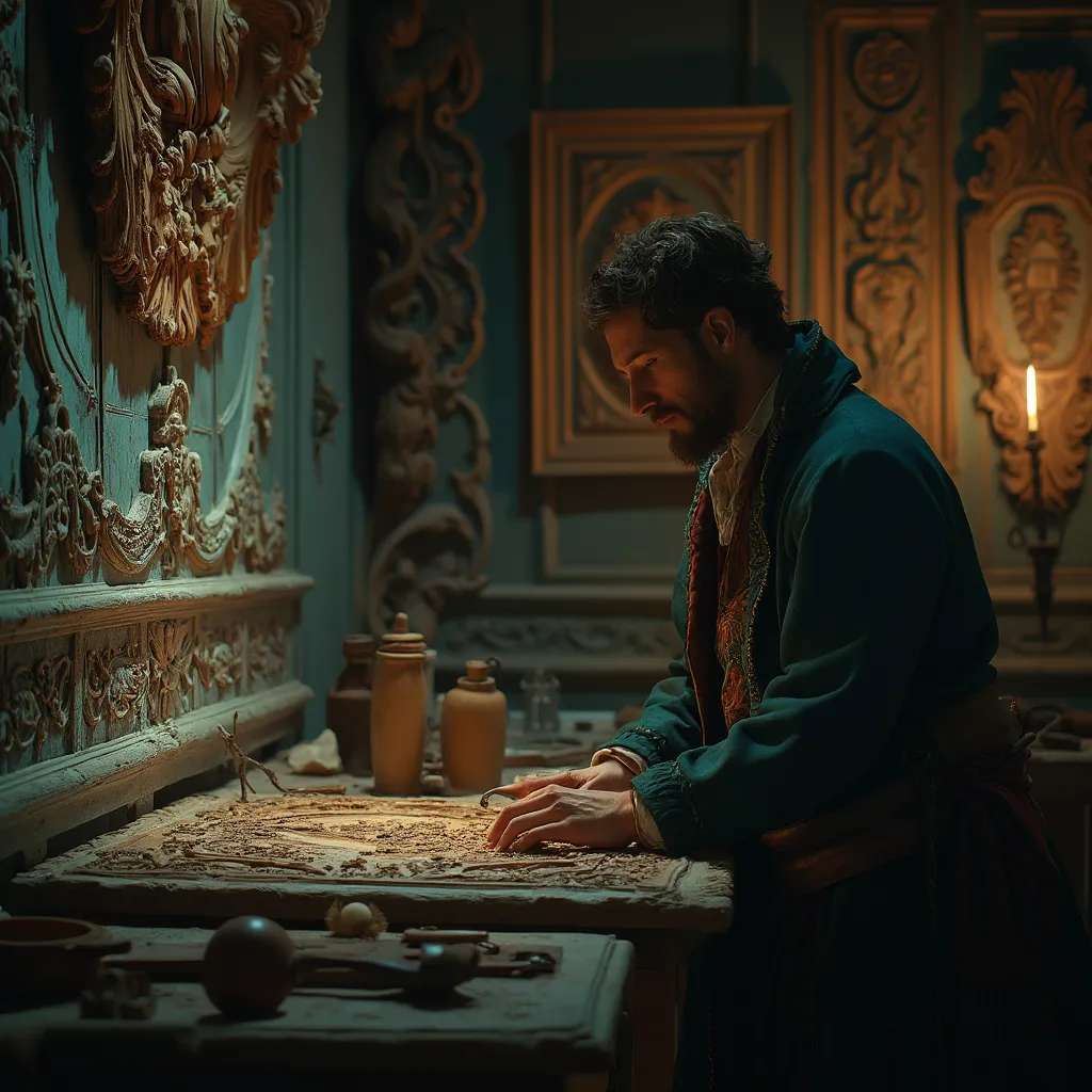 WOODCARVING LESSONS: Woodcarver Grabovetskiy, a man with a beard, holds a sign that says "What wood is the best for carving?" He looks thoughtful. Carving tools are on the table in front of him. - Wood Carving tutorials