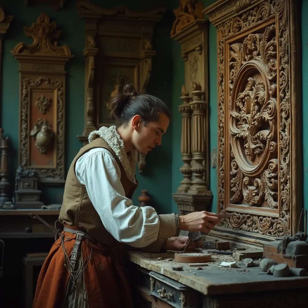 WOODCARVING LESSONS: Woodcarver Grabovetskiy, a man with a beard, holds a sign that says "What wood is the best for carving?" He looks thoughtful. Carving tools are on the table in front of him. - Wood Carving tutorials