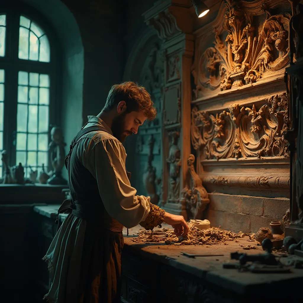 WOODCARVING LESSONS: Woodcarver Grabovetskiy, a man with a beard, holds a sign that says "What wood is the best for carving?" He looks thoughtful. Carving tools are on the table in front of him. - Wood Carving tutorials