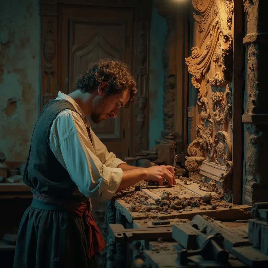 WOODCARVING LESSONS: Woodcarver Grabovetskiy, a man with a beard, holds a sign that says "What wood is the best for carving?" He looks thoughtful. Carving tools are on the table in front of him. - Wood Carving tutorials