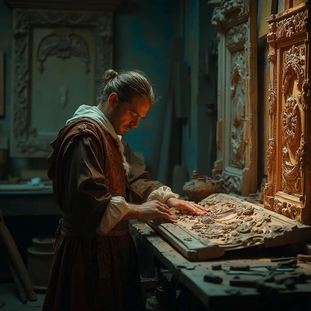 WOODCARVING LESSONS: Woodcarver Grabovetskiy, a man with a beard, holds a sign that says "What wood is the best for carving?" He looks thoughtful. Carving tools are on the table in front of him. - Wood Carving tutorials