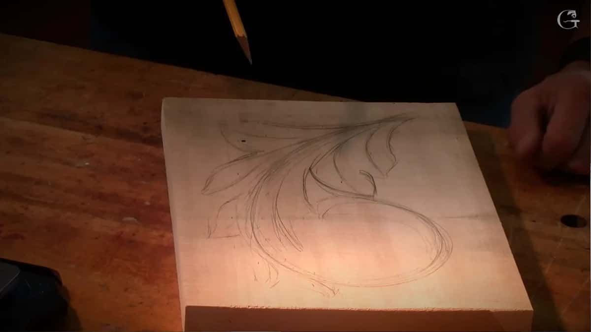 Pencil layout for an acanthus, on a blank