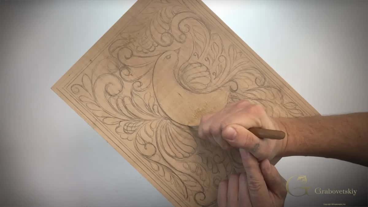 Blade tracking the pencil outline of the bird, worked slowly and never forced