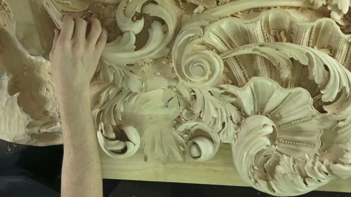 Little left to pull Deeply carved acanthus and a shell in basswood