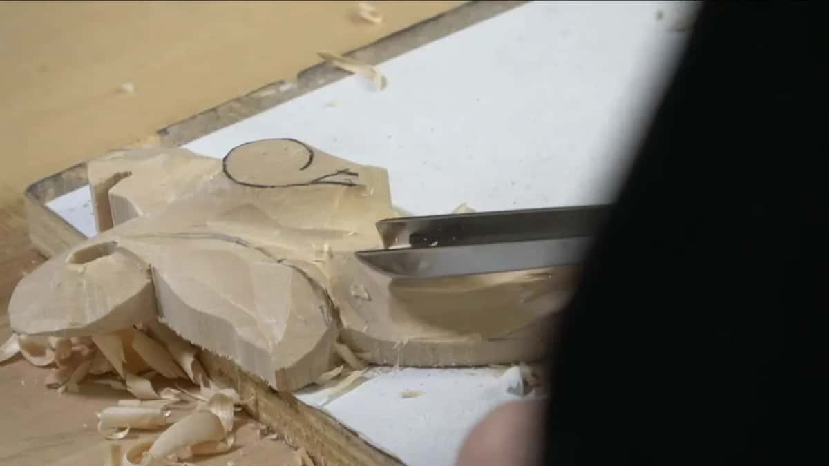 The sawn end of a roughed leaf blank.
