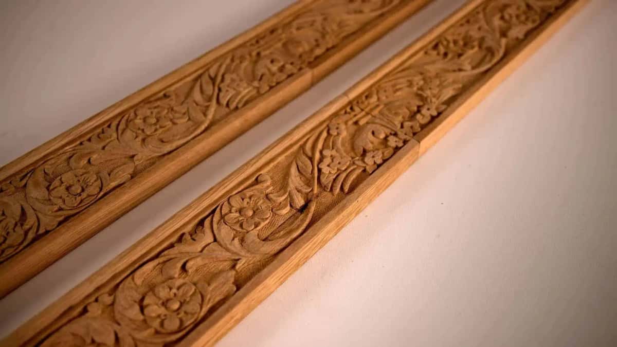 Matched pair of carved oak moulding lengths