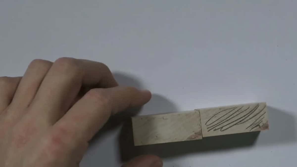 End grain in four seconds A hand turning a basswood block so the growth rings drawn on its end show
