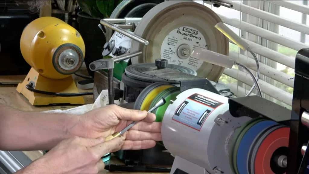 Sharpening wheels on the bench grinder