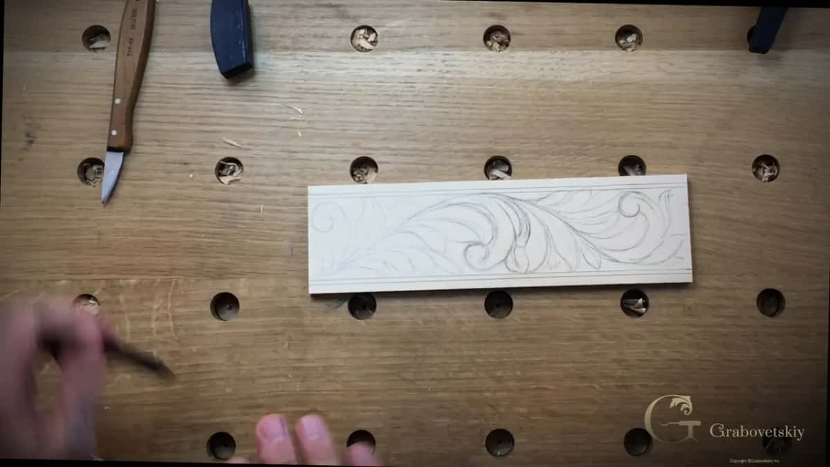 Finished band of leafage lying alone on the bench