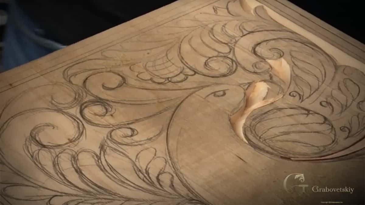 Another volute outlined, one of dozens on this panel.