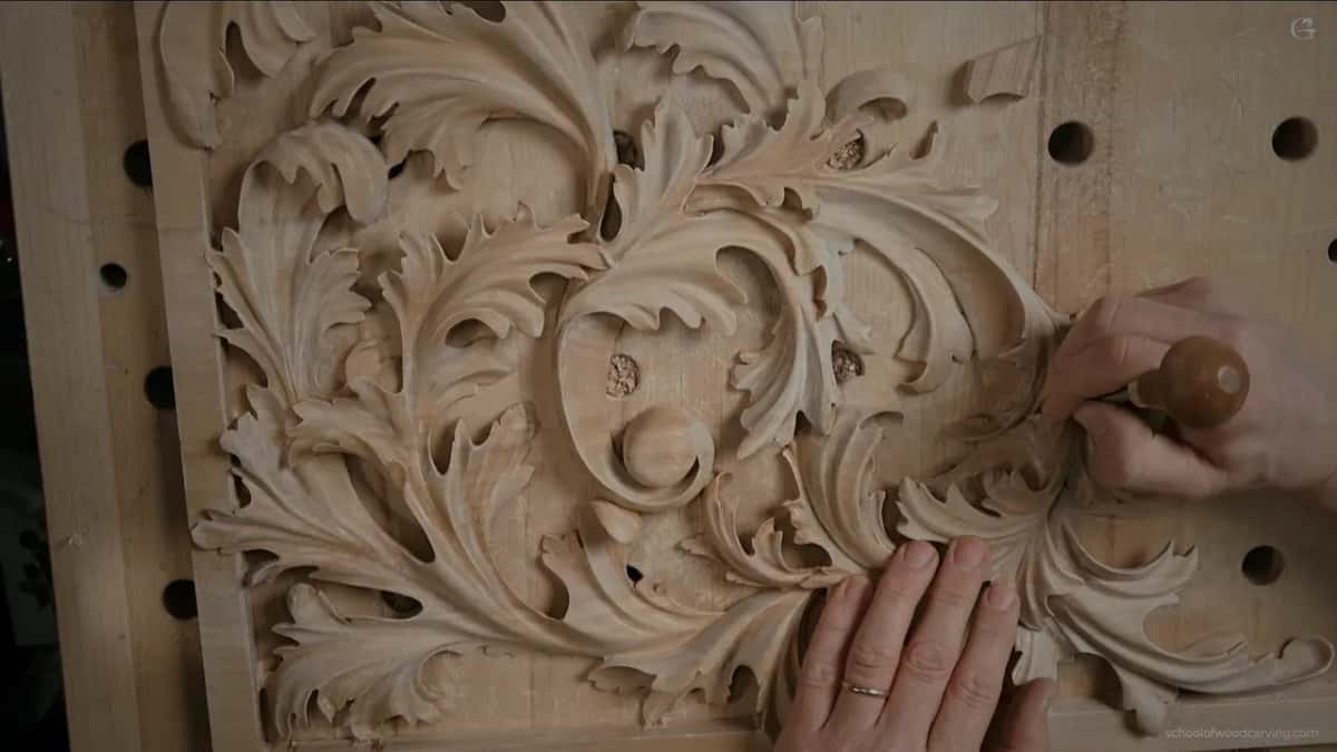 Carving knife scraping leaf tips