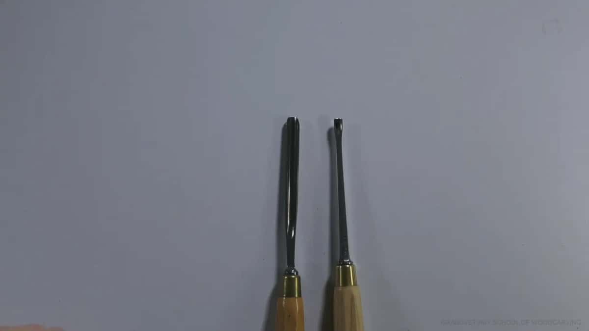 Two number 9 gouges side by side, one straight and one fishtail