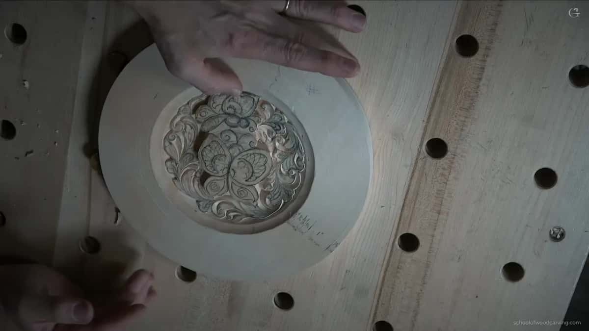 From above, the whole plate on the bench, curls finished and butterflies waiting